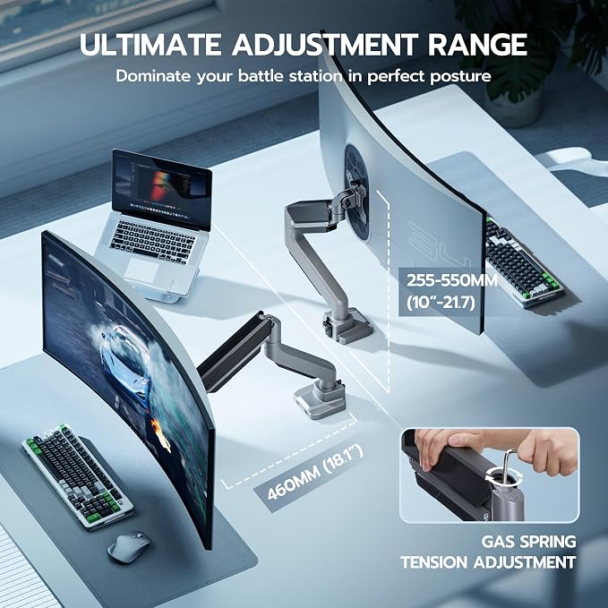 ARES WING Ultrawide Single Monitor Arm, Heavy Duty Monitor Mount - Image 7