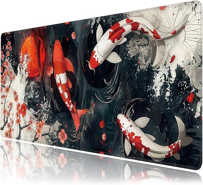 Koi Fish Large Mouse Pad, Gaming Keyboard Desk Pad, Extended Mouse Mat Non-Slip by BAHDSISFA
