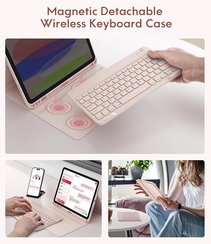 CHESONA Keyboard Case for iPad 11th/10th Generation, Detachable Wireless - Image 4