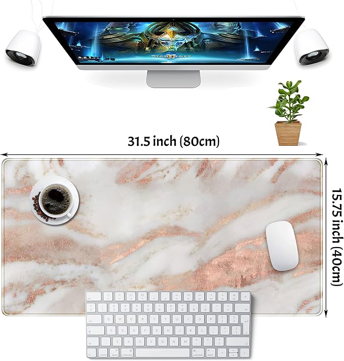 Rose Gold Marble Desk Mat Cute Desk Decor Mouse Pad, Abstraction Metallic - Image 2
