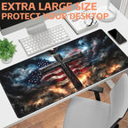Mouse Pad Large A Cross with an Eagle Non-Slip Game Desk Mat with Stitched Edge - Image 6