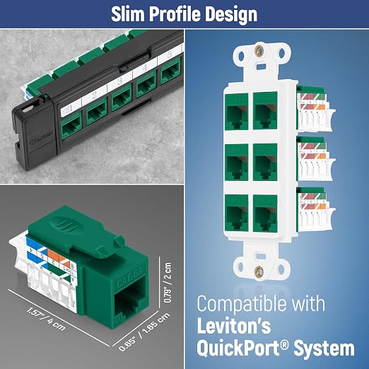 Everest 45° Angled RJ45 Cat6A Keystone Jacks 50-Pack in Green - Image 7