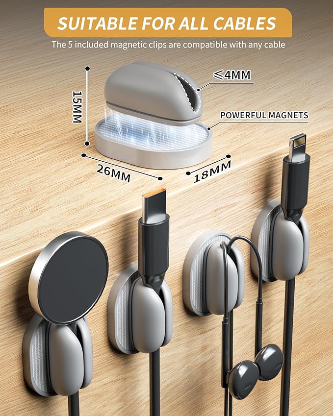 6 Pack Magnetic Cable Clips, Adjustable Cord Holder - Image 2