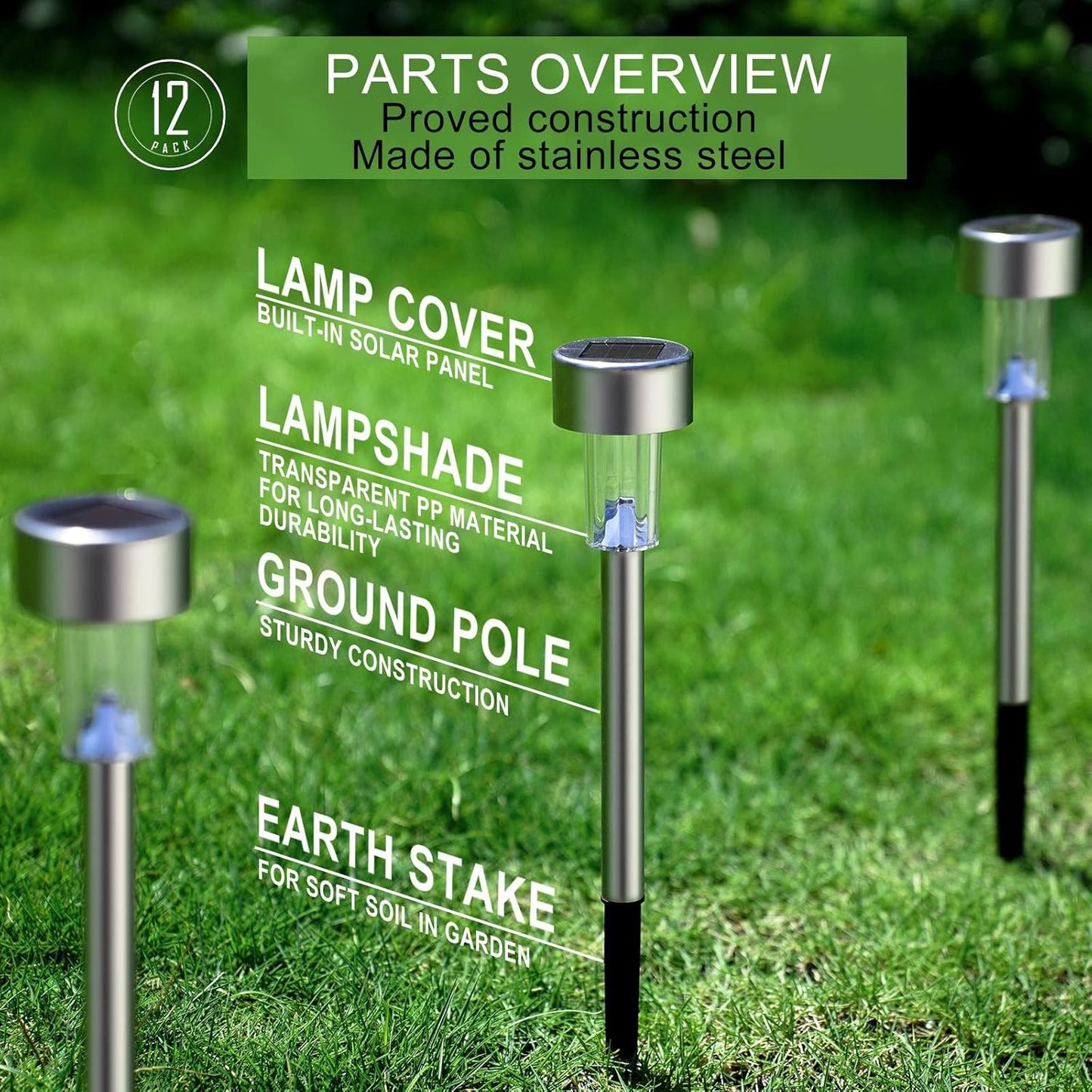 Solar Lights Outdoor Waterproof, Stainless Steel LED Landscape Lighting, Solar Garden Lights Solar Powered, Outdoor Solar Lights for Yard, Pathway, Walkway, Patio, Lawn - 16 Pack (Warm White)