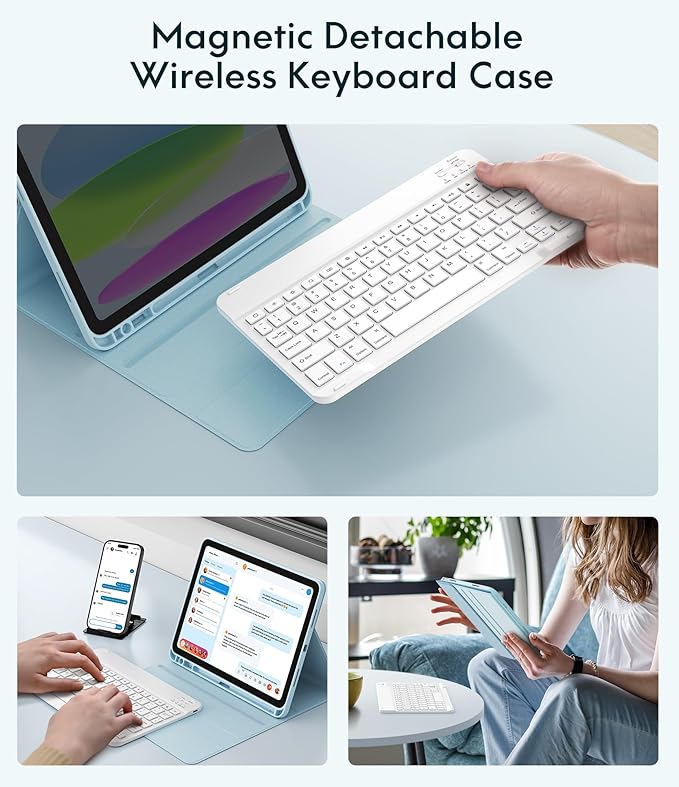 CHESONA Keyboard Case for iPad 11th/10th Generation, Detachable Wireless - Image 4