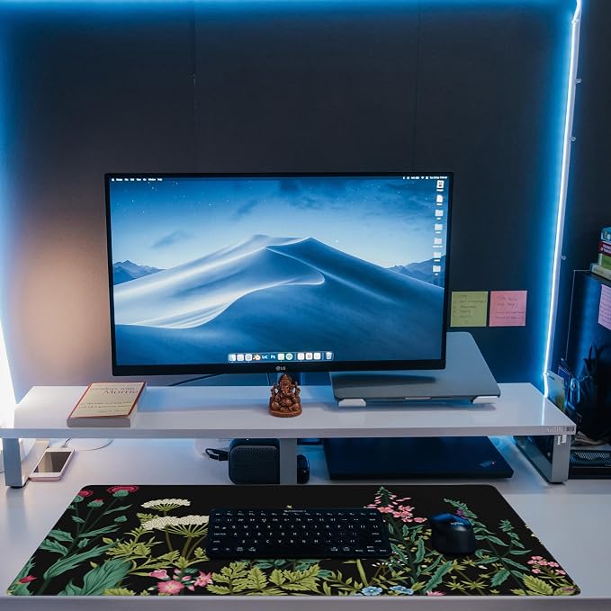 Large Gaming Mouse Pad for Desk, Wildflowers Night Desk Mat, Wild Floral Flower - Image 6