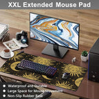 Mouse Pad, Large Golden Sun and Crescent Desk Mat, Extended Non-Slip Gaming - Image 6