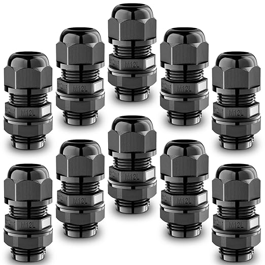 QILIPSU 10pcs M12L Long Thread Cable Gland Waterproof IP68 Nylon Strain Relief by QILIPSU