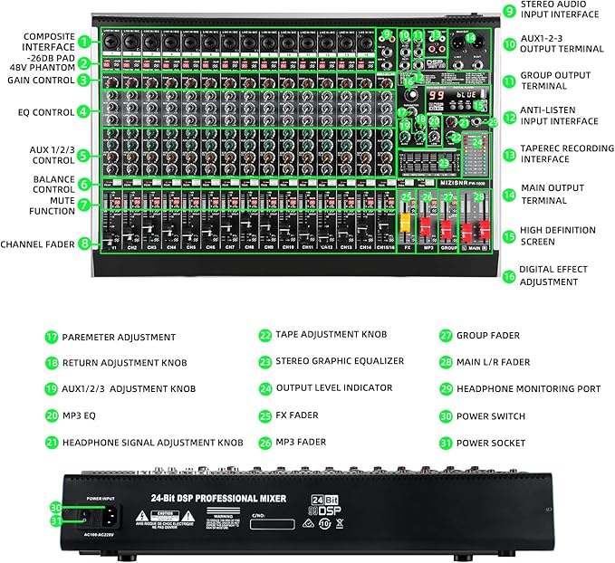16 Channel Audio Mixer Professional Sound Mixing Board - Image 8