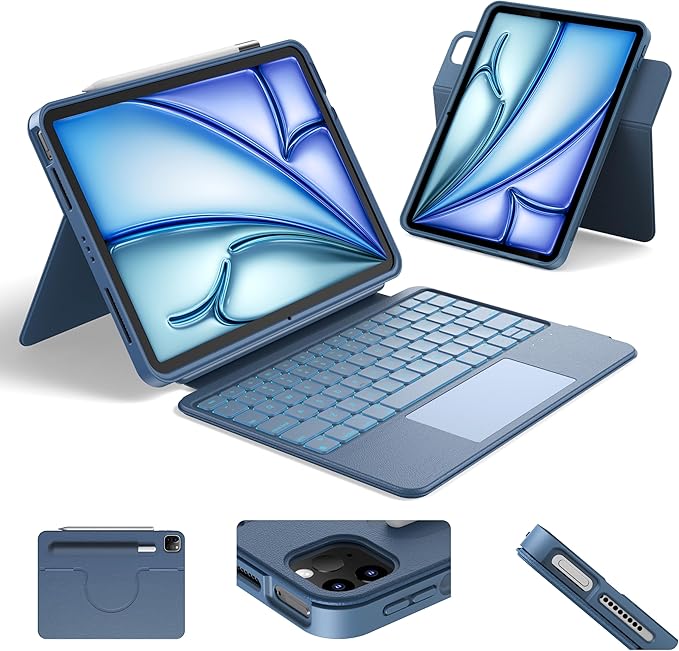 HOU iPad Air 11 Case with Keyboard Detachable Rotatable Magnetic Full by HOU