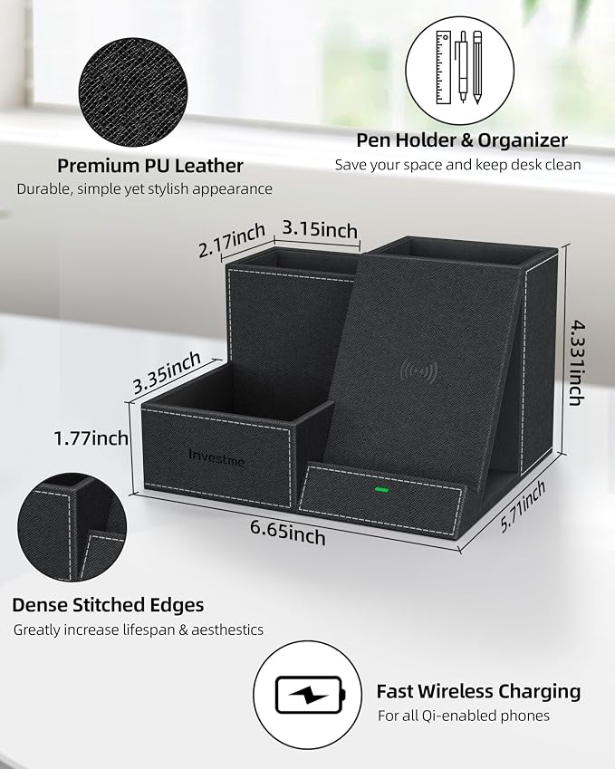 Wireless Charger with Desk Organizer, Pen Pencil Holder, Office Supplies and - Image 4