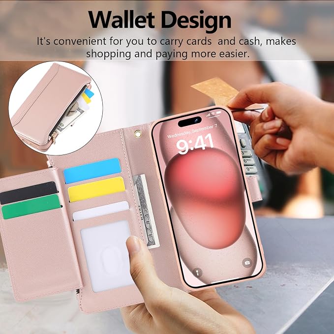 Compatible with iPhone 16 Pro Wallet Phone Case-PU Leather Magnetic Flip Cover - Image 4
