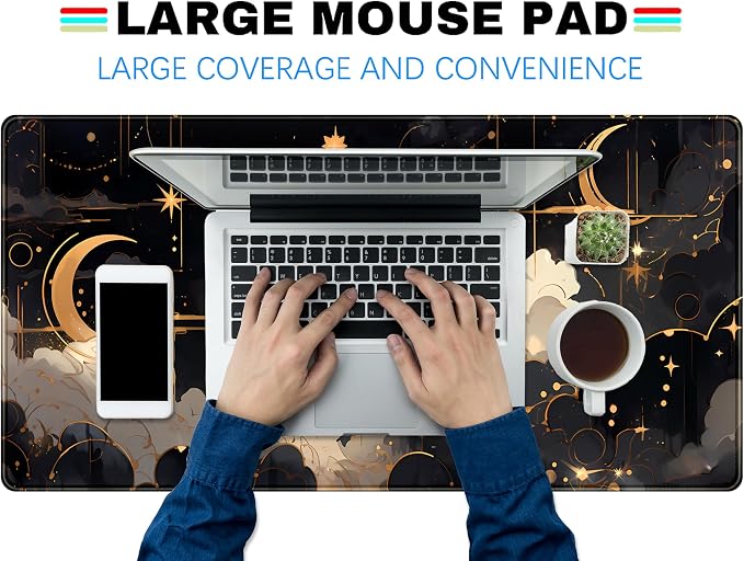 Black and Gold Celestial Desk Mat XXL Extended Gaming Mouse Pad Large Mousepad - Image 3