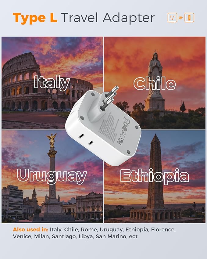 Italy Travel Plug Adapter 2 Pack, TESSAN Italy Power Adaptor - Image 2