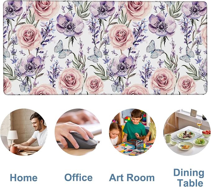 Gaming Desk Pad Large Extra Length Lavender, Roses and Anemone Mouse Pad - Image 5