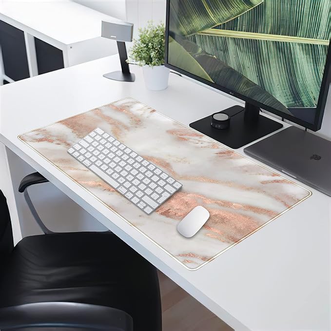 Rose Gold Marble Desk Mat Cute Desk Decor Mouse Pad, Abstraction Metallic - Image 6