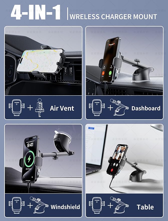 TOPGO Dashboard Wireless Car Charger, Universal Cell Phone Holder, Wireless - Image 3