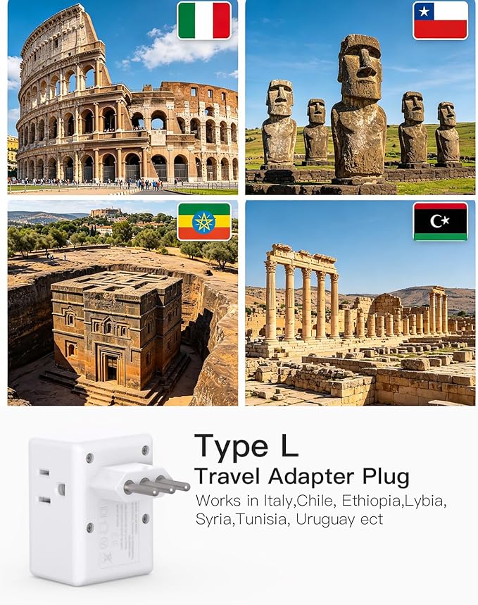 2 Pack Italy Travel Plug Adapter, Type L Power Adapter - Image 2