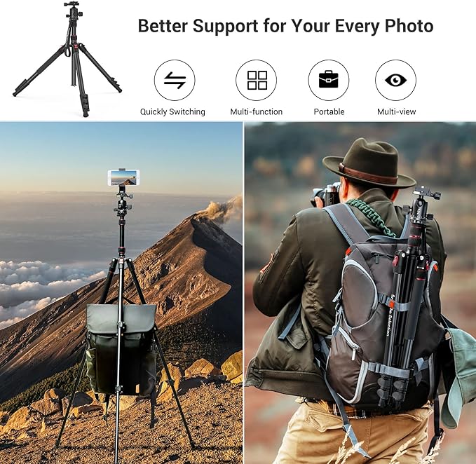 SmallRig Camera Tripod, 360°Ball Head Detachable, Payload 33lb, Adjustable - Image 7