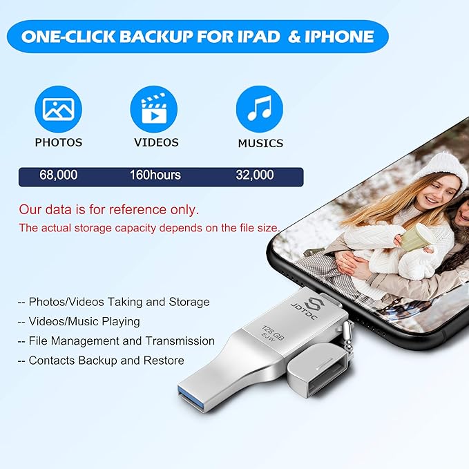 JSL JDTDC 128GB Apple MFi Certified iPhone-Photo-Stick, 3 in 1 USB C - Image 5