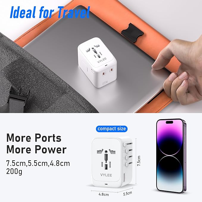 VYLEE Travel Plug Adapter, 65W Fast GaN Travel Charger, International Plug - Image 7