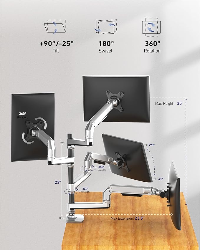 Quad Monitor Mount, Holds Screens up to 40 Inches and 25 lbs, Fully Adjustable - Image 4