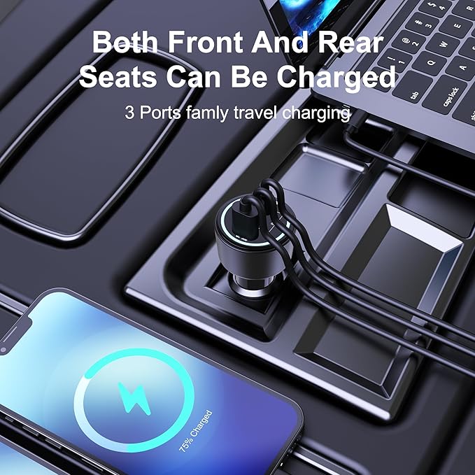 205W USB C Car Charger, 3-Ports PD3.1/PPS/QC3.0 Fast Charging Type C Cigarette - Image 6