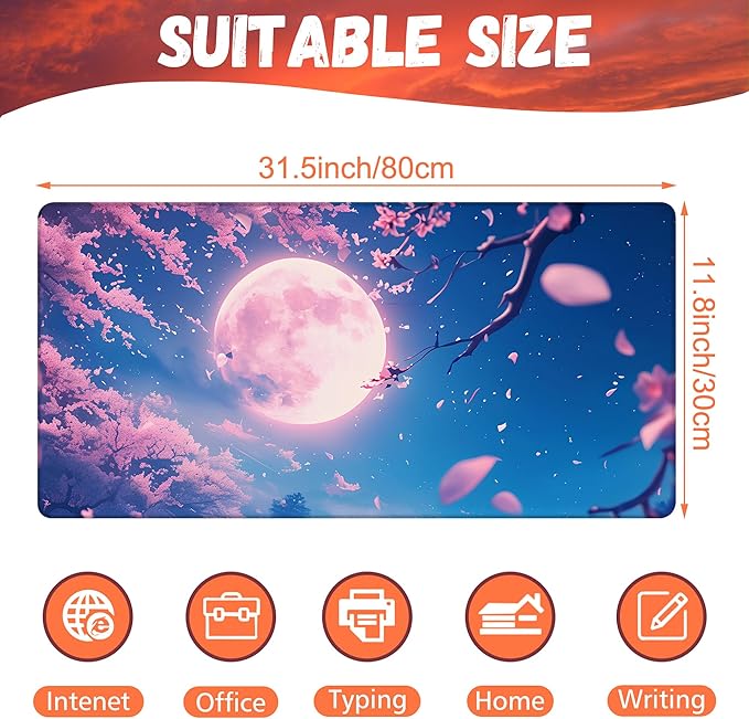 Large Gaming Mouse Pad for Desk, Falling Cherry Blossoms Desk Mat, Bright Full - Image 2