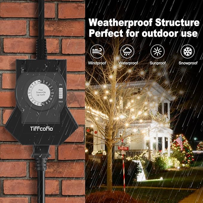 Outdoor Timer Outlet Waterproof, 24 Hour Mechanical Light Timer Outdoor - Image 5