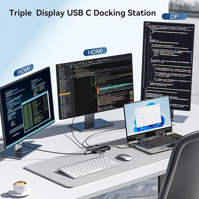 USB C Hub USB C Docking Station Dual Monitor14-IN-1 Triple Display Multiport - Image 3