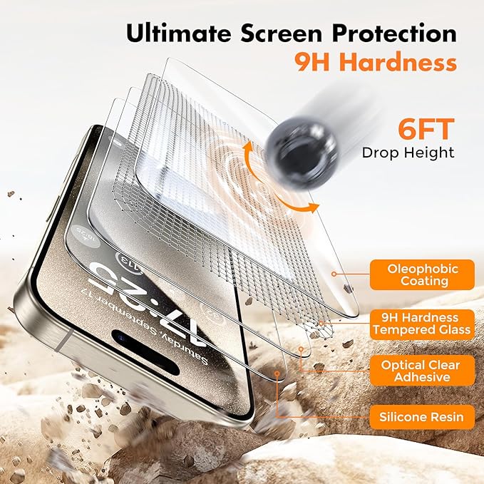 UNBREAKcable Screen Protector for iPhone 15 Pro, Shatterproof Tempered Glass - Image 4