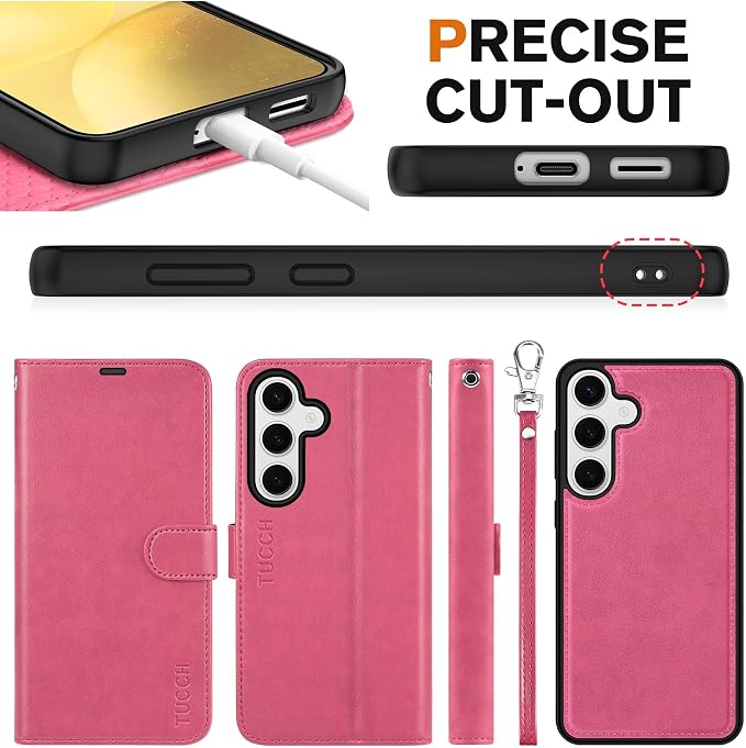 TUCCH Case for Galaxy S25 Plus, 2 in 1 Magnetic PU Leather Wallet Case Wrist - Image 8