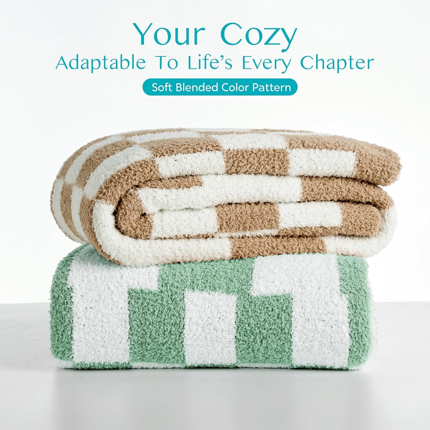 Joiedomi Twin Blanket for Couch, Sage Green Checkered Knitted Blankets Gifts for Women Mom Girls, Cozy Cute Soft Throw Home Room Decor Aesthetic Women Mothers Birthday Gifts 60x80 Inches