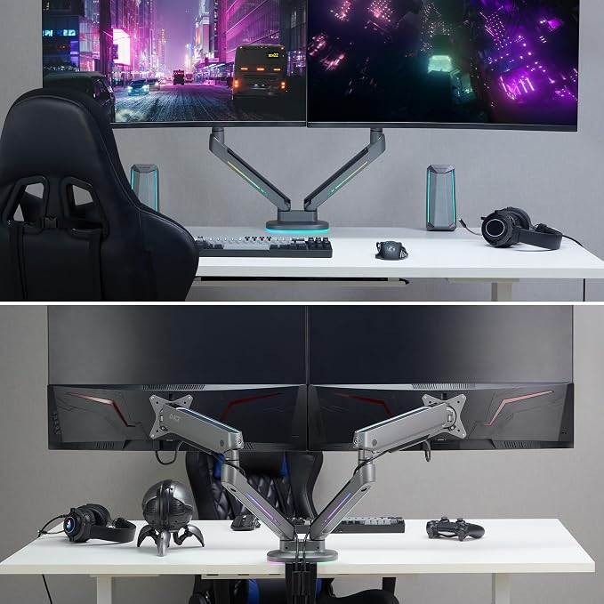 AVLT Dual 27”-43” RGB Gaming Monitor Arm Desk Mount Built-in 20 Lighting Modes - Image 5
