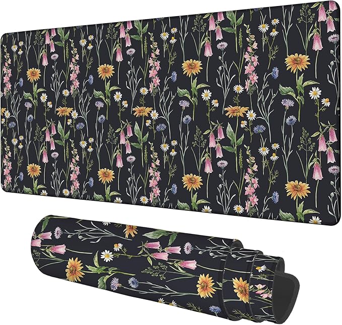 Large Mouse Pad Field Flowers Gaming Desk Pad Computer Keyboard Non-Slip by Unknown