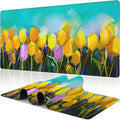 Tulips Flowers Desk Mat, Large Yellow and Violet Tulip Flowers Gaming Keyboard by NIYLYNSYN