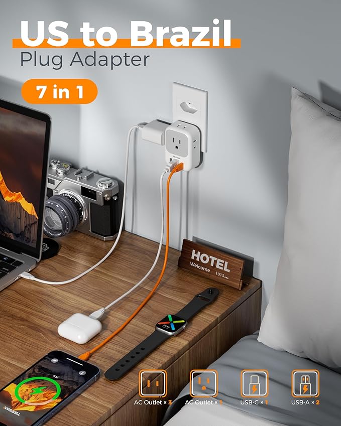 TESSAN Brazil Plug Adapter 2 Pack, 7 in 1 US to Brazil Power Adapter - Image 3