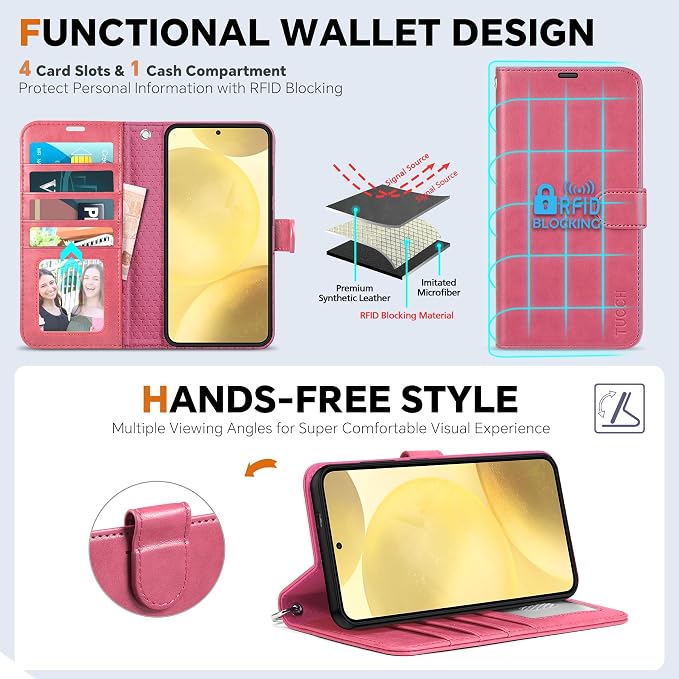TUCCH Case for Galaxy S25 Plus, 2 in 1 Magnetic PU Leather Wallet Case Wrist - Image 5