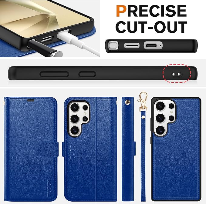 TUCCH Case Wallet for Galaxy S25 Ultra, Removable Wrist Strap PU Leather - Image 8