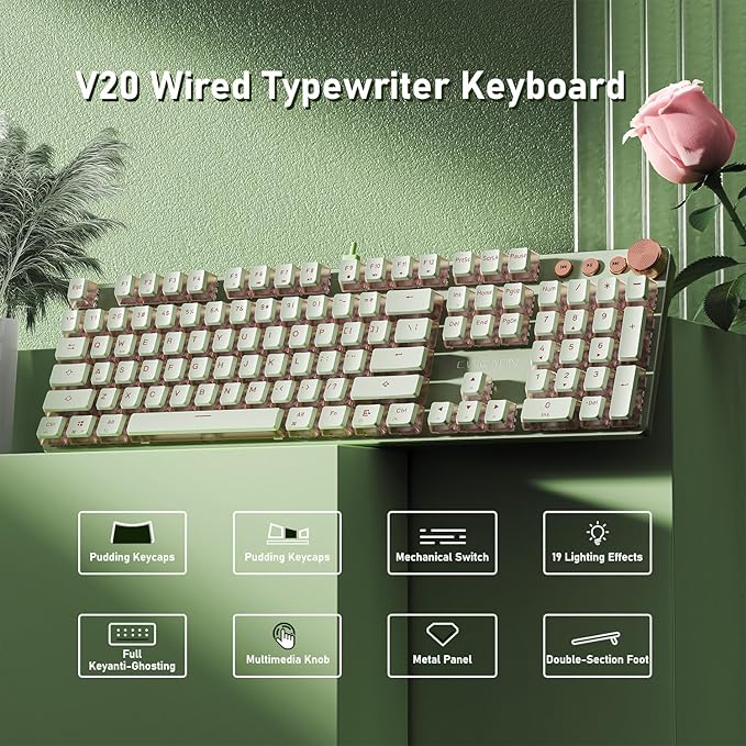 EWEADN V20 Wired Mechanical Keyboard, 104 Keys Backlit LED Keyboards, Media - Image 2