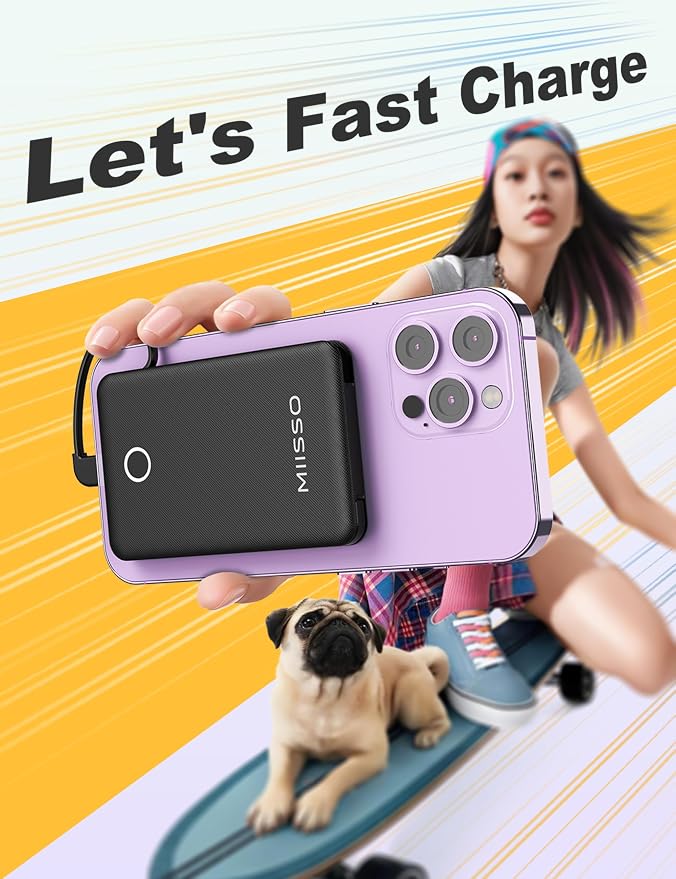 6000mah Ultra Slim Built in Cables Power Bank, Card Size Built in USB C Cords - Image 8