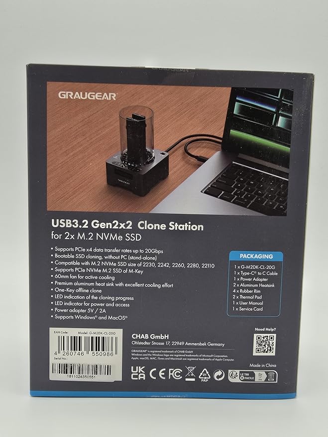 GRAUGEAR NVMe M.2 SSD Duplicator Dual-Bay Offline Clone Tool-Free, 20Gbps USB C - Image 12