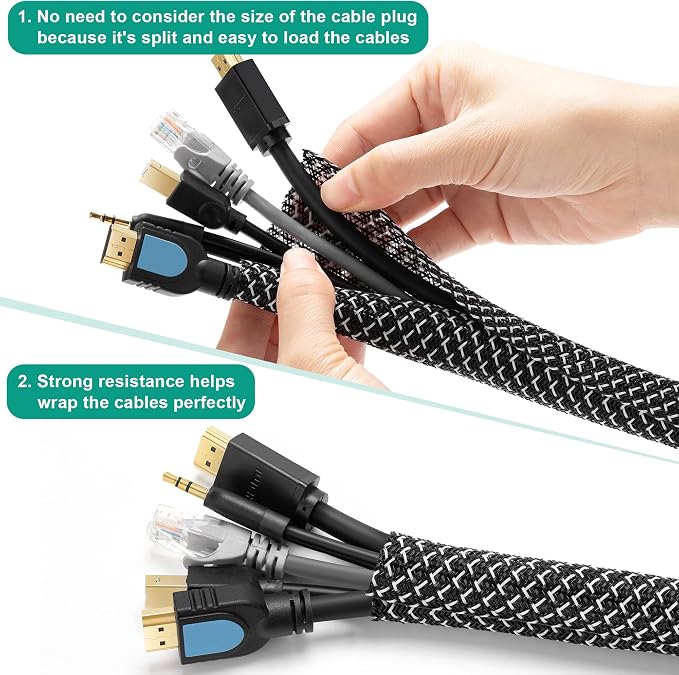ZhiYo 6.6ft - 1 inch Cable Sleeve, Cord Wrap Wire Protector Tubing - Image 3