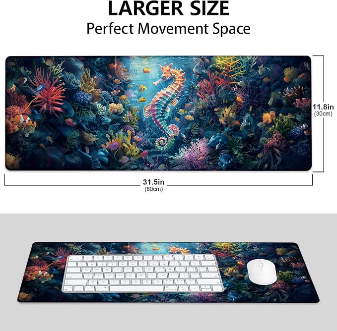 Seahorse Large Mouse Pad, Gaming Mouse Pad, Keyboard Mat, Non-Slip Rubber Base - Image 3
