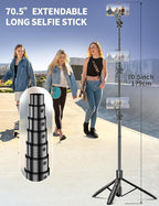Aluminum 71" Phone Tripod with Remote, Extendable & Compatible with iPhone - Image 3