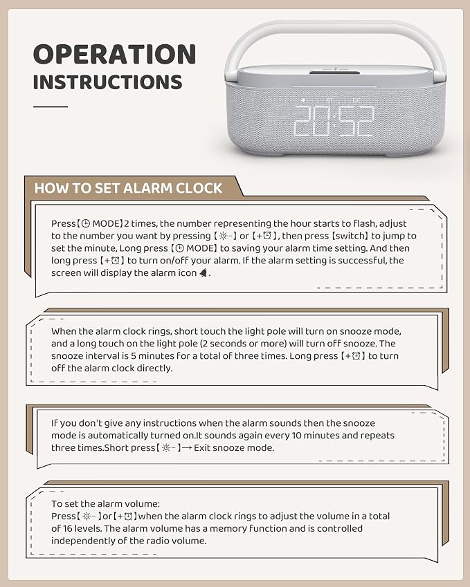 Bluetooth Speaker with Wireless Charger, FM Radio, Dimmable Bedside LED Night - Image 8