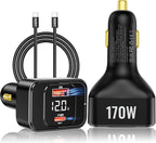 170W PD3.1 Car Charger with LED Voltage Display, USB-C Cigarette Lighter by USHIGOO