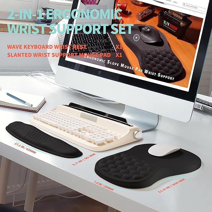 2-in-1 Ergonomic Set, Wave Rise Keyboard Wrist Rest and Massage Bulge Slope - Image 5