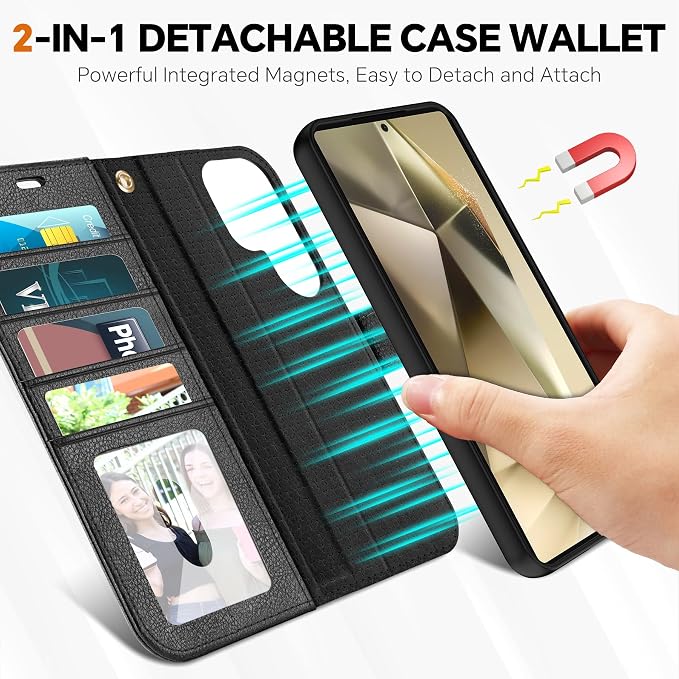 TUCCH Wallet Case for Galaxy S25 Ultra, 2 in 1 Wrist Strap RFID Blocking 4 Card - Image 3