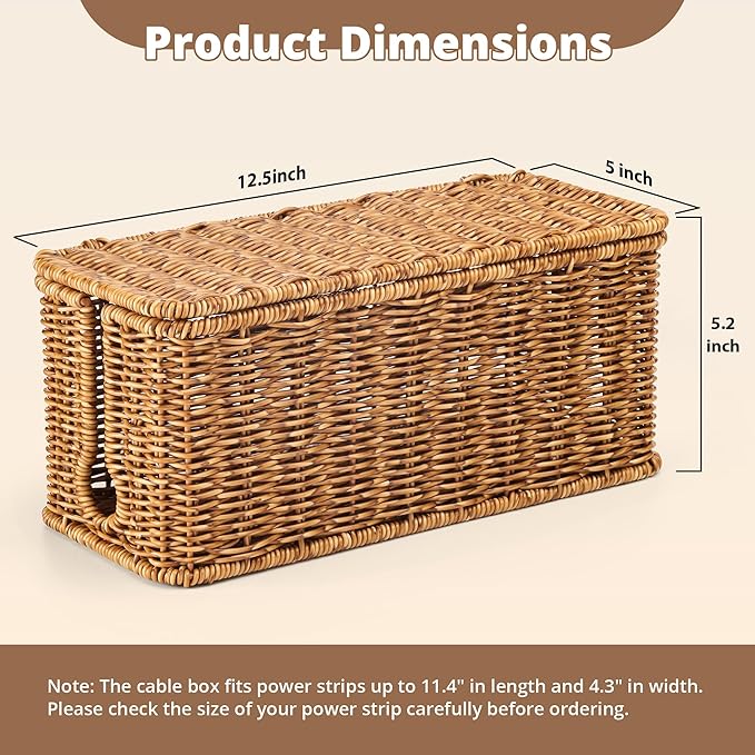 Handmade Cable Management Box, Imitation Rattan Cord Organizer Cord Hider Box - Image 3